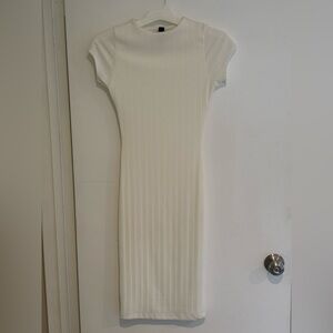 Windsor cap sleeve knit-like ribbed dress